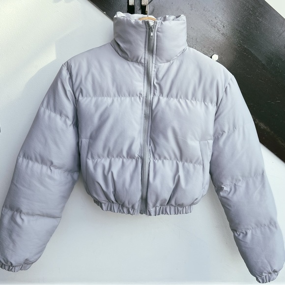 Light Grey Nylon Puffer Jacket - Picture 7 of 8
